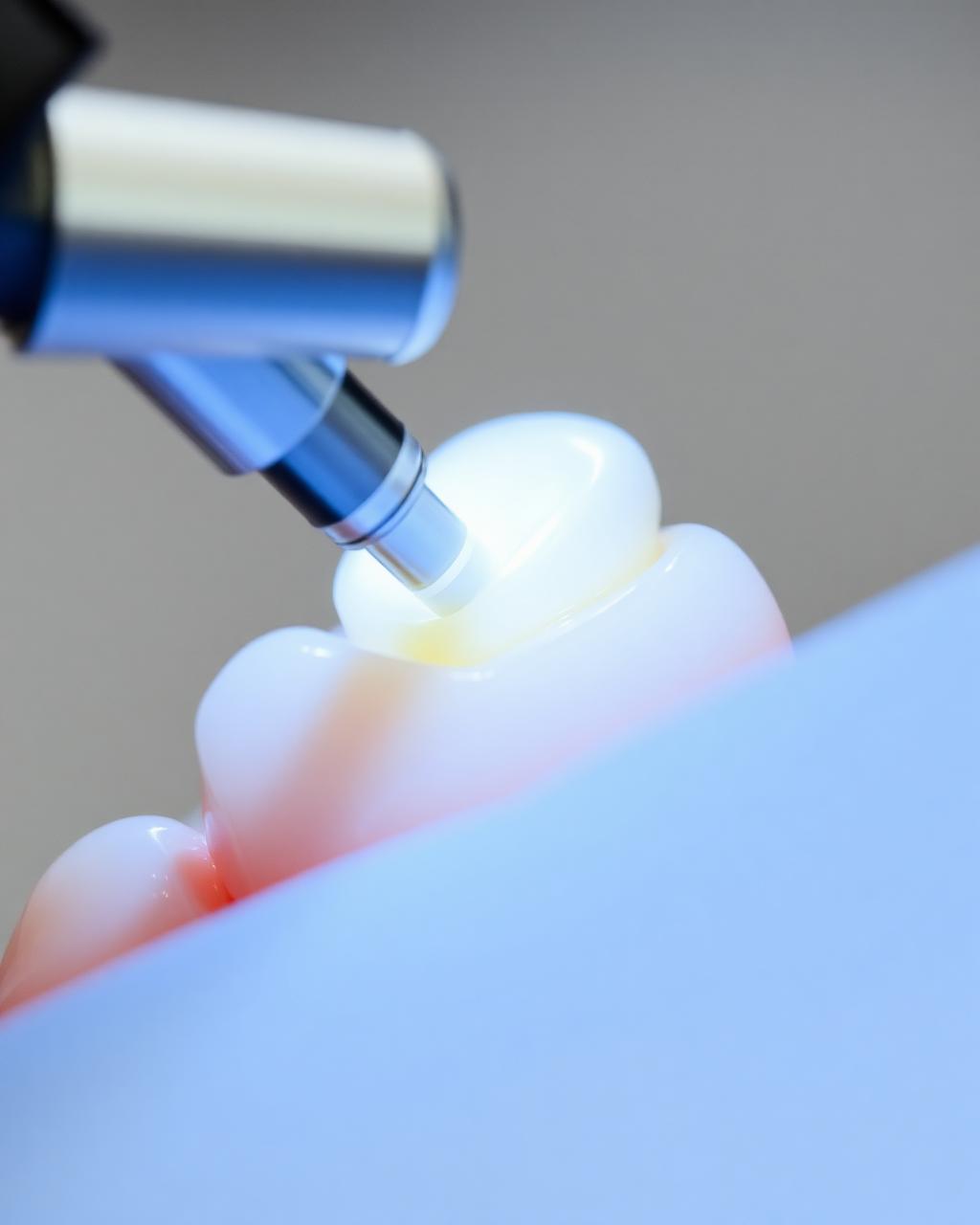 White composite filling being placed on a tooth