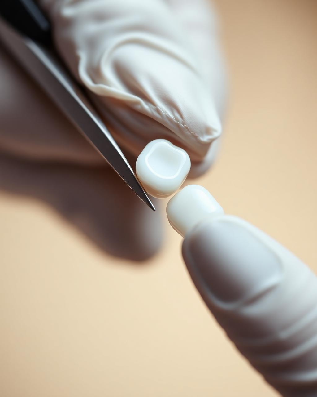 Porcelain veneers being held by a dental technician